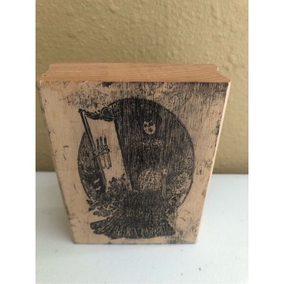 Francisco Rubber Stamp Gothic Lady with Candles Oval 1992 Vintage Wood Mounted - Picture 5 of 13